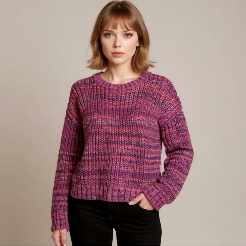 Anthropologie Multicolor Striped Bohemian Chunky Knit Neck Sweater Size XL